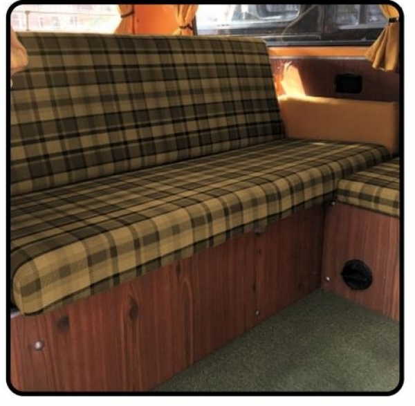 Westfalia-Sitzbezug-T2-Camper-orange-braun-kariert-Schlafbank